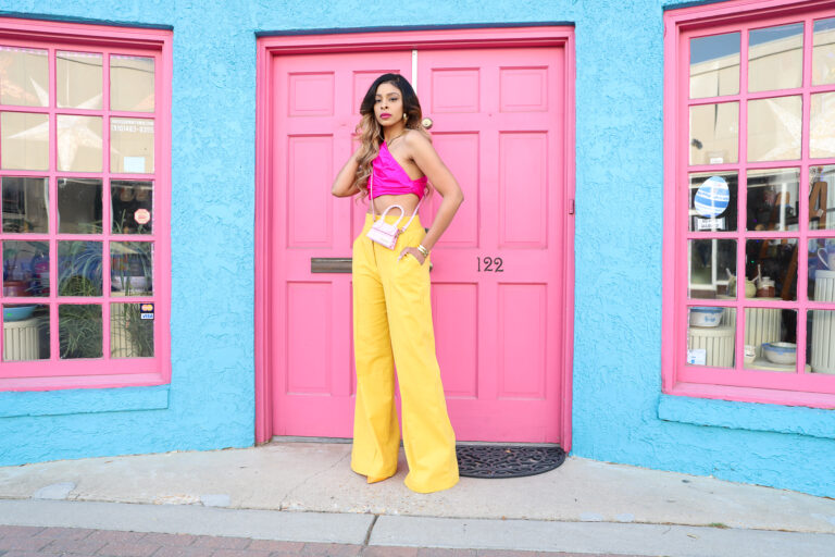 Color Blocking In Yellow And Hot Pink