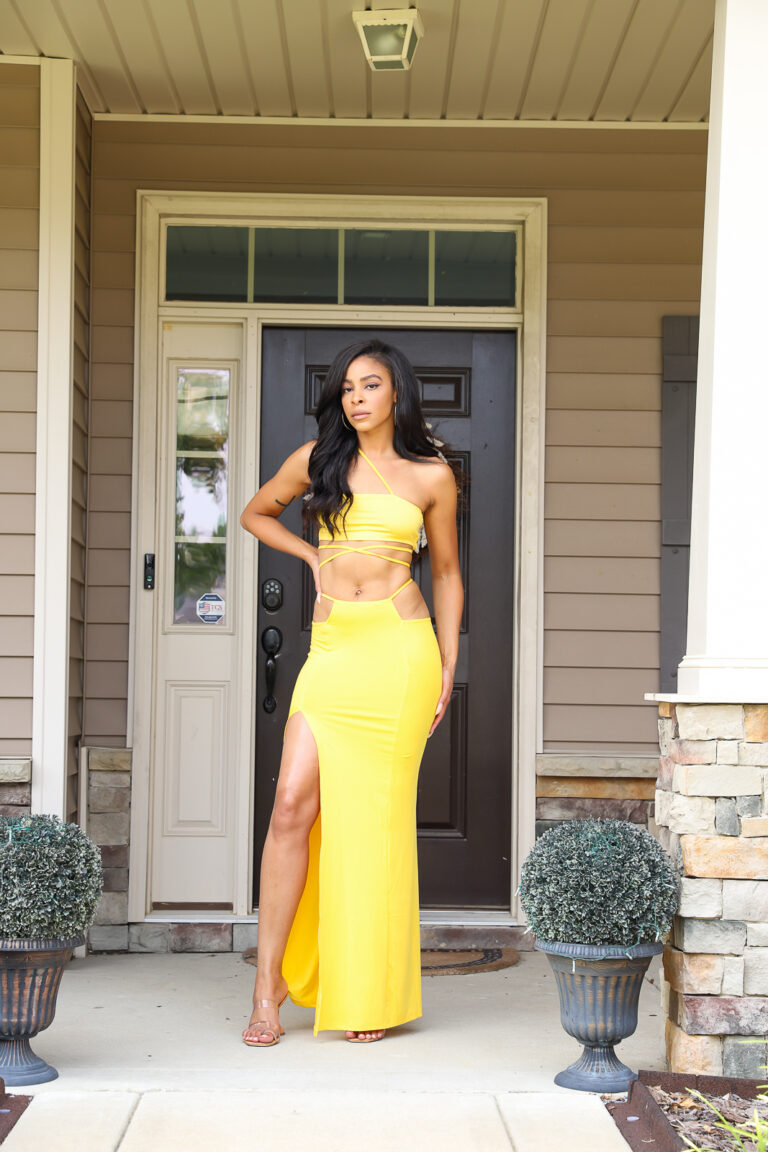 Two Piece 00s Strappy Yellow Skirt Set