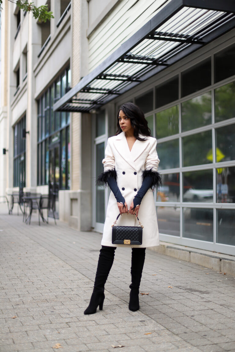 Winter White Coat And Glamorous Gloves